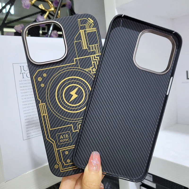

Luxury Circuit Pattern Case for iPhone 13 14 Pro Max Real 600D Carbon Fiber Aramid Anti-drop Cover for iPhone14 13 Pro Max Case