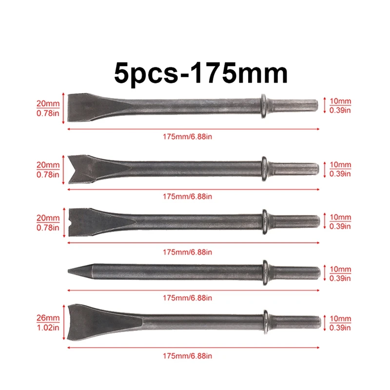 5Pcs/Lot Replacement Hard Steel Solid Long Air Chisel Impact Head Support Pneumatic Tool For Cutting / Rusting Removal