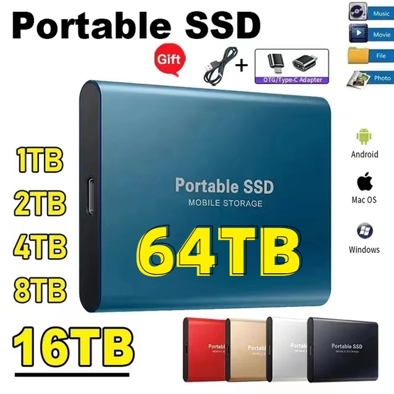 

Portable SSD 1TB High-speed Mobile Solid State Drive 500GB External Storage Decives Type-C USB 3.1 Hard Disks for Laptop/PC/ Mac