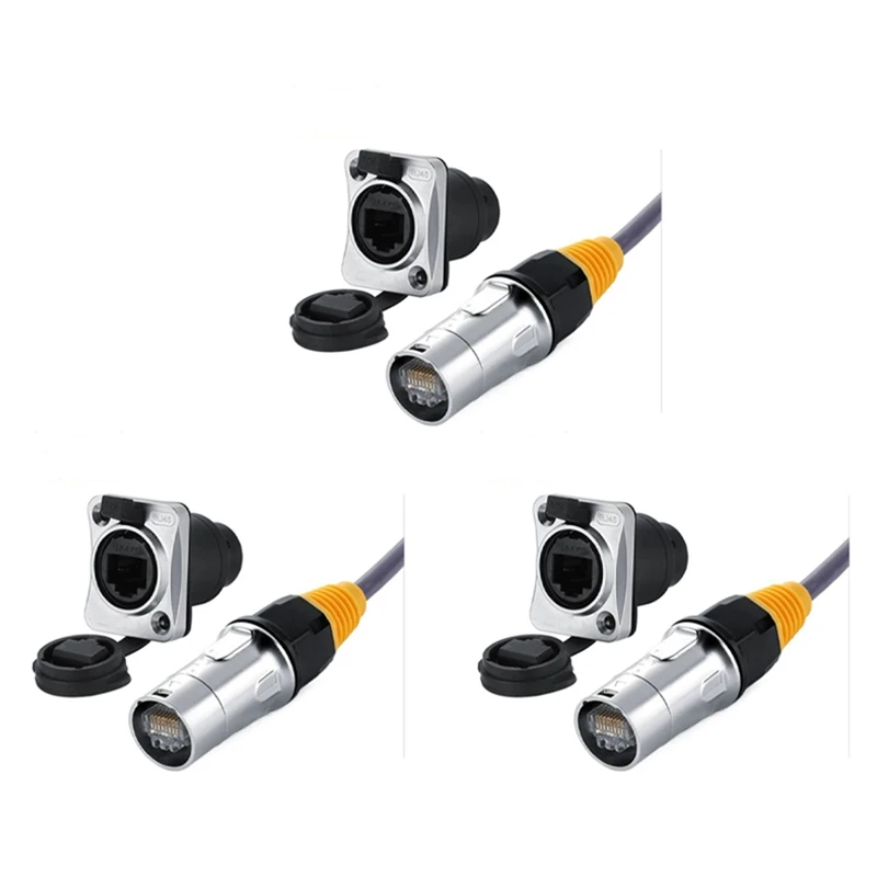 3X IP67 Сеть RJ45 водонепроницаемые разъемы/Ethernet RJ45 водонепроницаемый разъем + водонепроницаемая розетка для наружного Ethernet