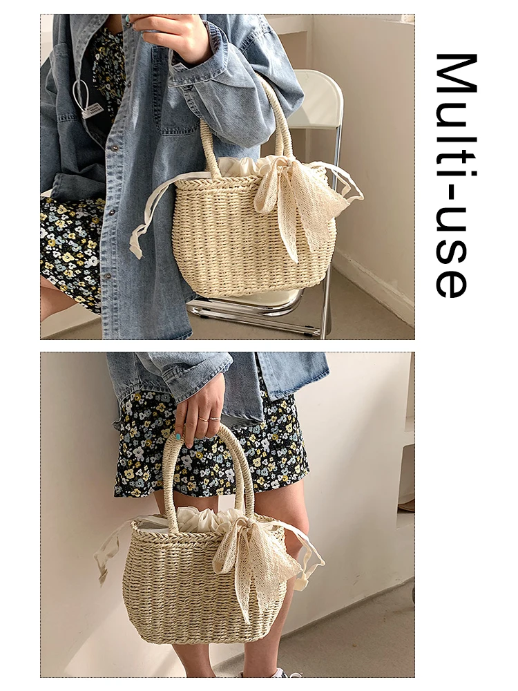 Luxury Brand Designer Women's Handbags Fashion Barrel Straw Woven Crossbody Bags for Female 2022 Trend Summer Shopper  Beach Bag