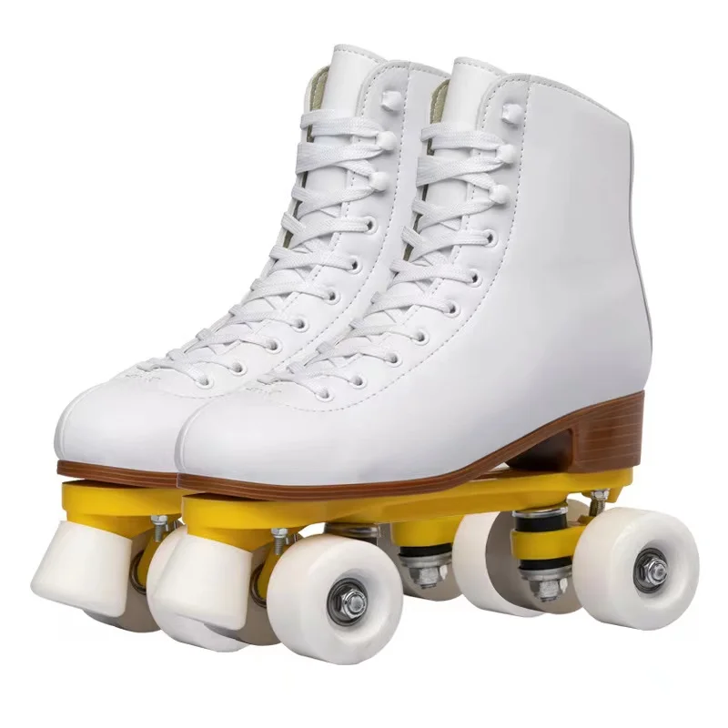High Quality Spring Artificial Leather Roller Skates Double Line Skates Women Men Skating Shoes Patines With PU 4 Wheels