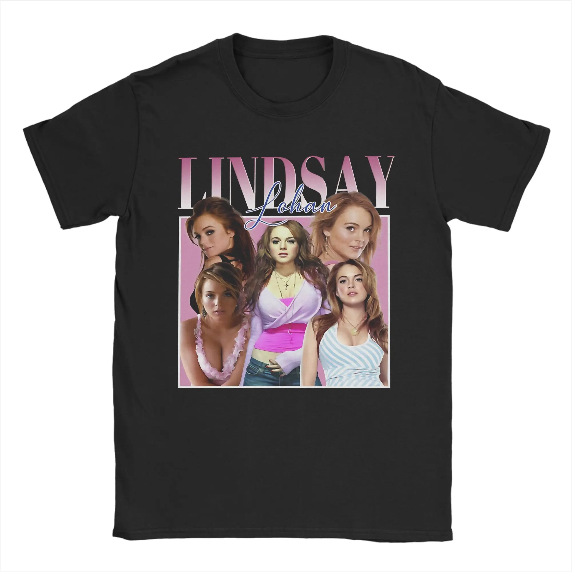 Фото Классическая забавная футболка из 100% хлопка Lindsay Lohan для мужчин №4