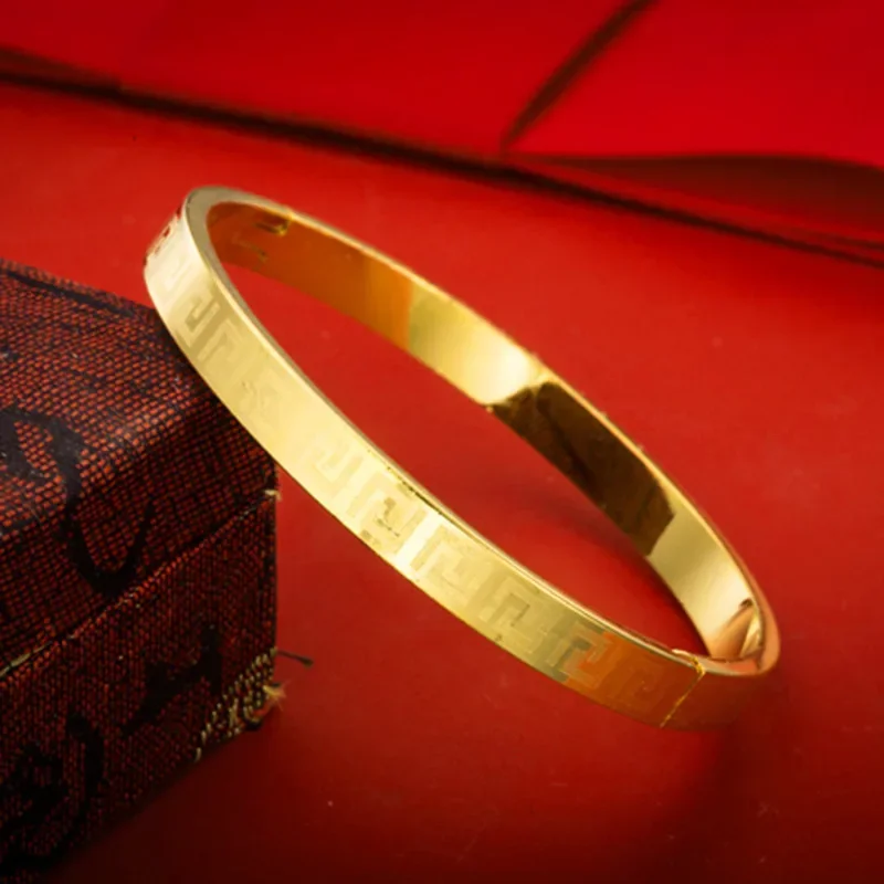 9999 реальное золото 24K желтое Wanfu Jinɺn Великая стена узор браслет с пряжкой