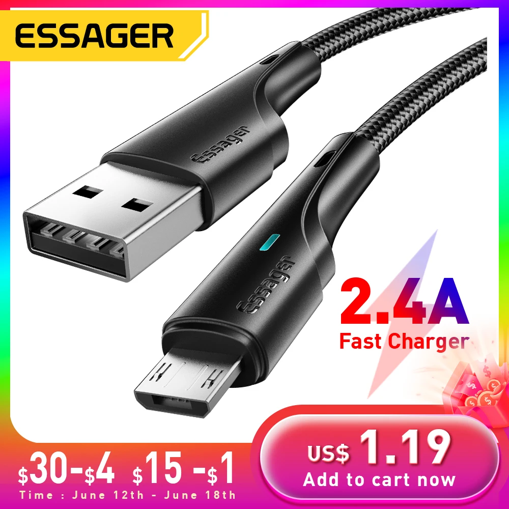 Essager Micro USB Cable Fast Charging Data Cable For Xiaomi Realme Redmi Note Samsung Mobile Phone Charger Cord Micro USB Wire
