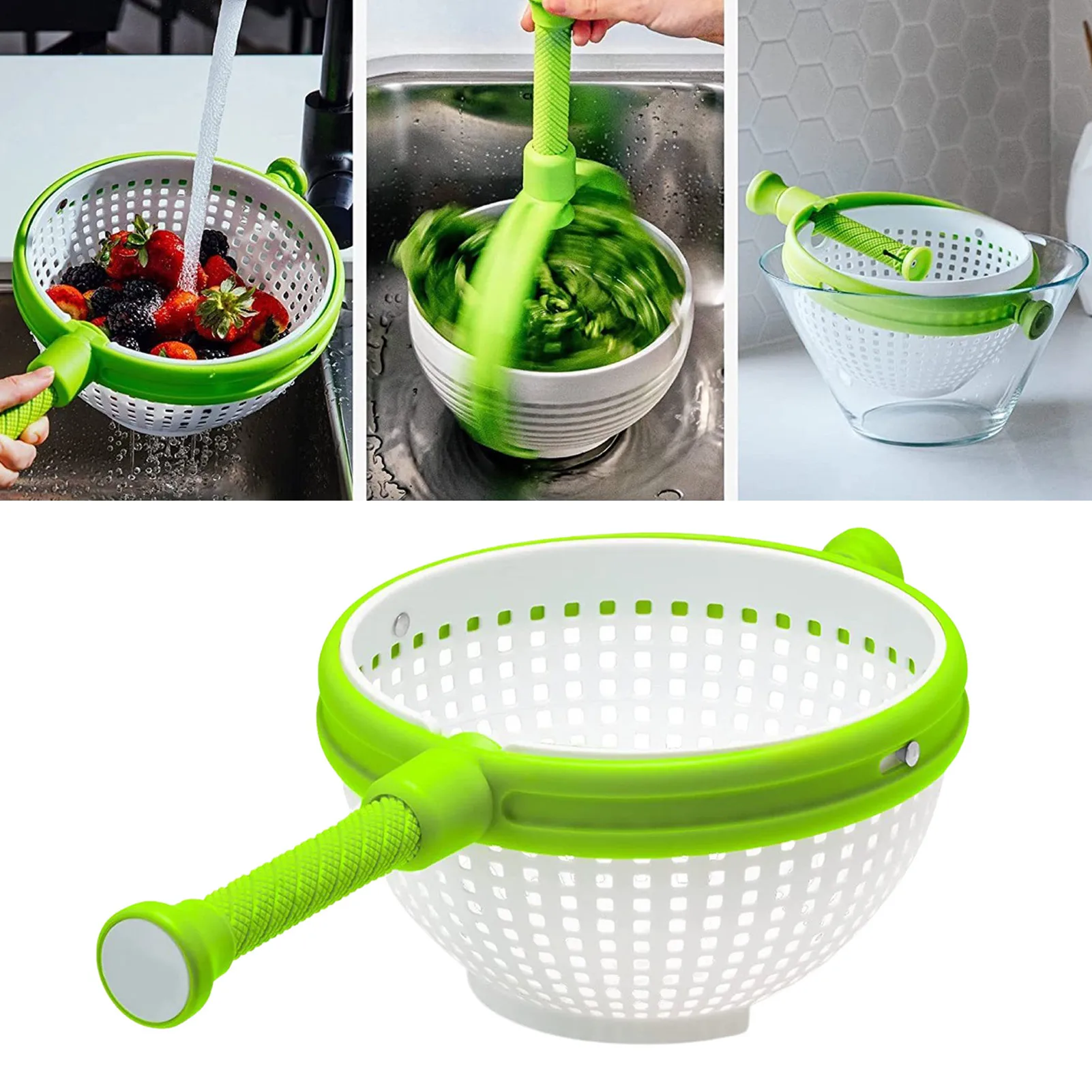 New Salad Spinner Vegetable Fruit Drainer Non-Scratch Spinning Colander Rotate Water Drainer Basket Kitchen Strainer Tools