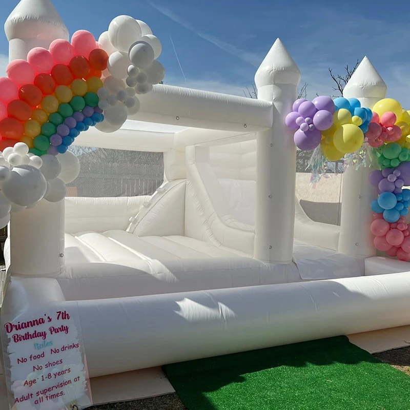 Белый свадебный домик для прыжков коммерческий надувной 3 в 1 комбинированный