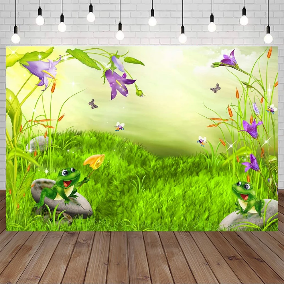 

Сказочный фон с зачарованным лесом для фотосъемки с летним озером и фиолетовыми цветами для детской вечеринки фон для фотосъемки с Африкан...