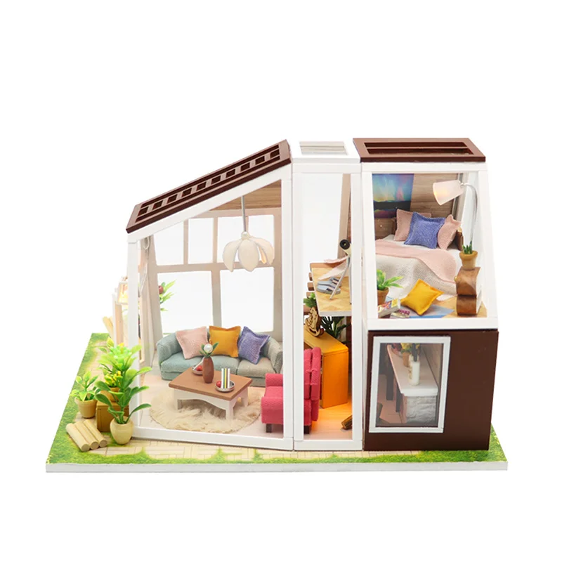 

Modern Warm Wooden DIY Doll House The Aurora Hut With Furnished Dollhouse Toys Kids Gift Birthday Surprise