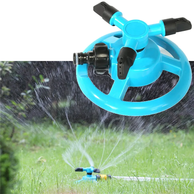

Garden 360 Degree Automatic Rotating Water Sprinkler System Blue Sprinklers Water Durable Rotary Three Arm Water Sprinkler