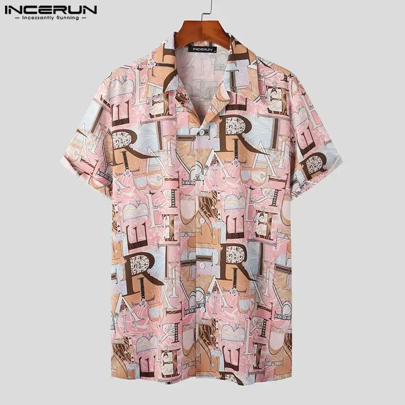 

INCERUN Tops 2023 Korean Style New Men's Fashion Ethnic Printing Shirts Casual Holiday Hot Sale Male Short Sleeved Blouse S-5XL