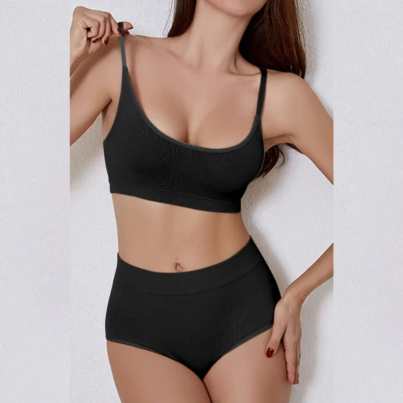 Однотонные комплекты бикини с пуш-ап и перекрестными лямками женские