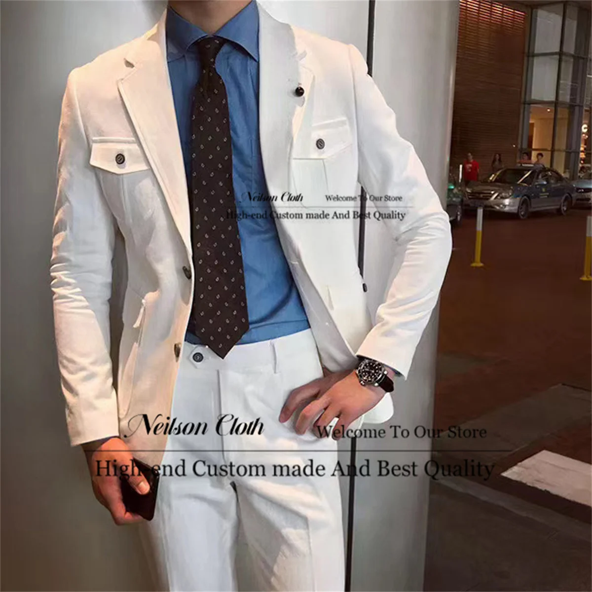 

Модные белые мужские бриджи, свадебные смокинги для жениха, комплекты из 2 предметов, мужские бриллианты, деловой облегающий костюм для мужчин