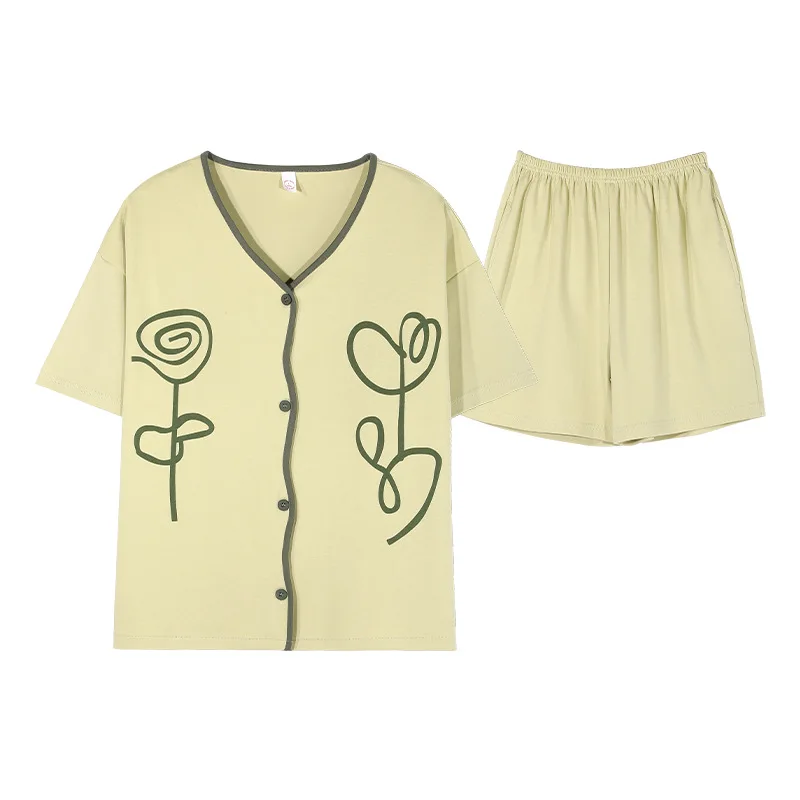 Summer Pure Cotton Pajamas for Women Sweet Temperament Ins Wind Cardigan Short-sleeved Shorts Home Service Suit Soft Loungewear