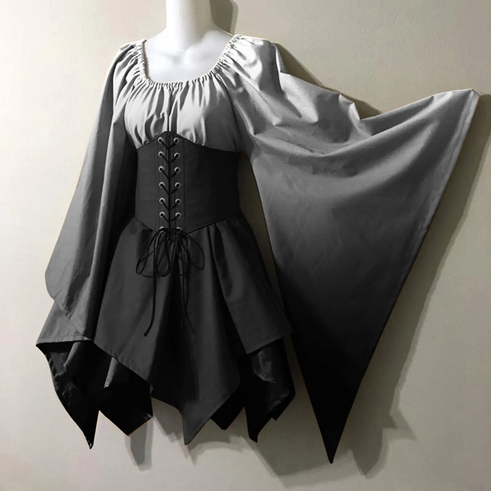 

Women Fashion Long Sleeve Vintage Dress Cosplay Party Gradient Evening Night Formal Dress Vampire Cosplay Uniforms Black Dress