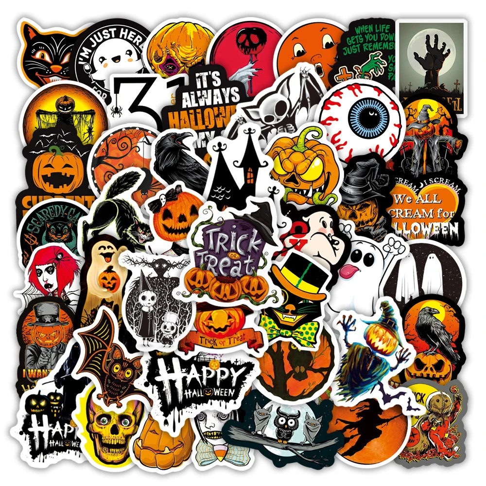 

10/30/50PCS Cartoon Retro Halloween Pumpkin Creative Doodle Sticker Bike Skateboard Car Helmet Laptop Computer Wholesale