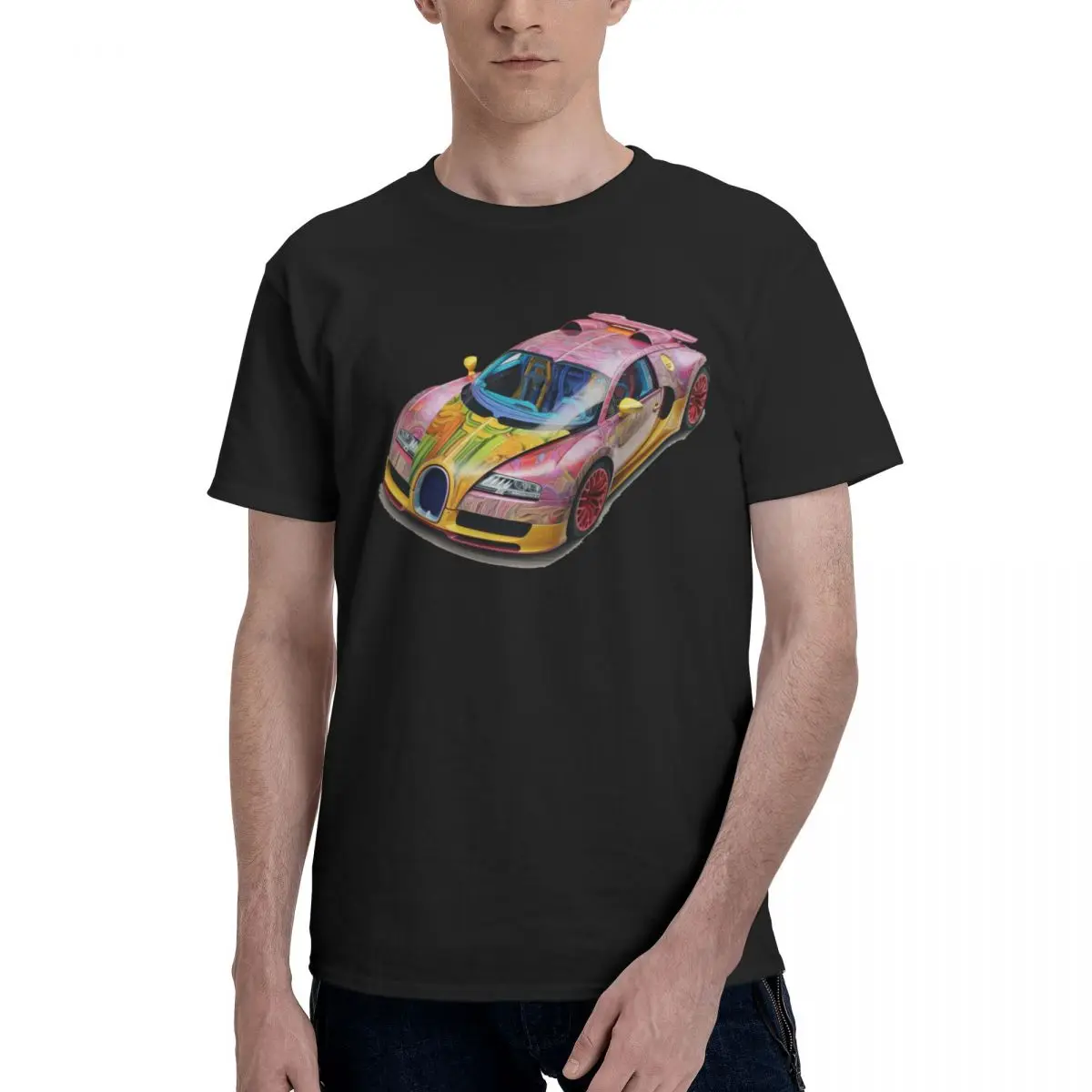 Super Sports Car T-Shirts Colored Cartoon Pencil Art Cotton Fashion T-Shirt Men Crew Neck Classic Tops Man Custom Couple Tops
