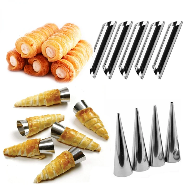 

3/6/pcs Kitchen Stainless Steel Baking Cones Horn Pastry Roll Cake Mold Spiral Baked Croissants Tubes Cookie Dessert Tool ZXH