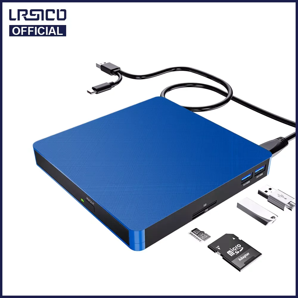 

External CD/DVD Drive USB 3.0 Type-C CD DVD Burner With SD/TF & USB Slots Optical Drives CD DVD Player For PC Laptop Windows 11