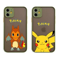 pokemon pikachu charmander phone case for iphone 13 12 11 pro mini max xs x 8 7 plus xr matte transparent light army green cover