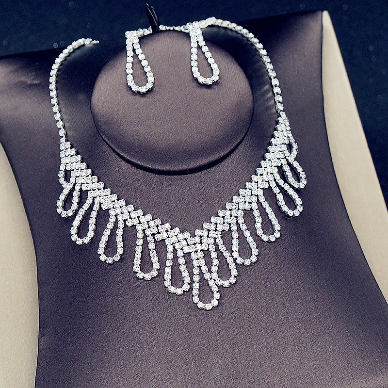 

New Simple and Versatile Bridal Wedding Necklace Earrings Two-piece Korean Rhinestone Wedding Necklace TZ002-4