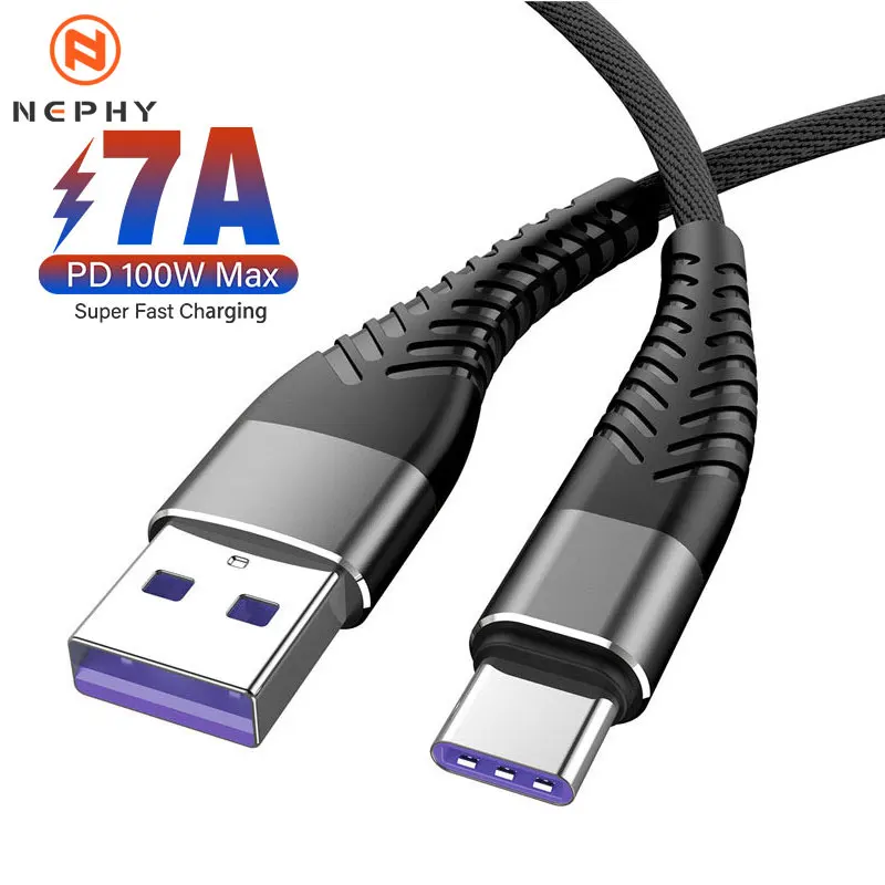 Кабель Super Fast 7A 100 Вт USB-C Для Huawei Mate 40 30 Xiaomi OnePlus Realme — Type-C Зарядки И Передачи Данных
