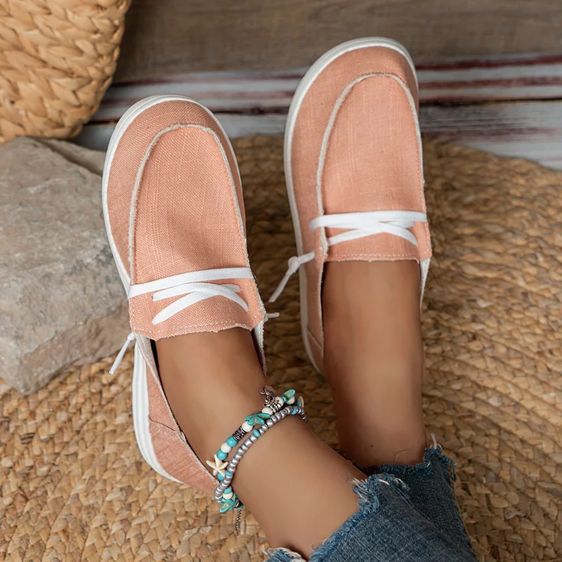 

Canvas Shoes Womens Lightweight Slip on Flat Sneakers Ladies Summer Breathable Cloth Loafers Brand Design Women Vulcanized Shoes