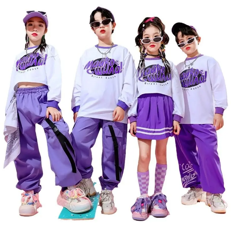 Укороченный топ и юбка для девочек в стиле хип-хоп фиолетовый комплект одежды