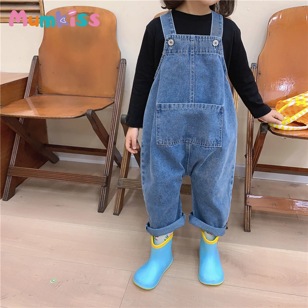

MUMKISS Girls Denim Overalls Spring And Autumn New Trousers Trend Girls Loose Western Style Casual Harem Jeans Pants