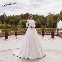simple long sleeves wedding dresses 2022 muslim satin bridal dresses elegant pleated appliques vestidos de novia