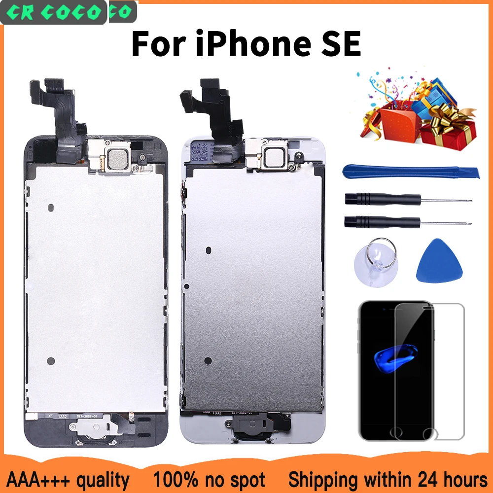 

AAA+++ LCD Full Assembly For iPhone SE LCD Module with Digitizer Replacement & Home Button & Front Camera+Protector Glas