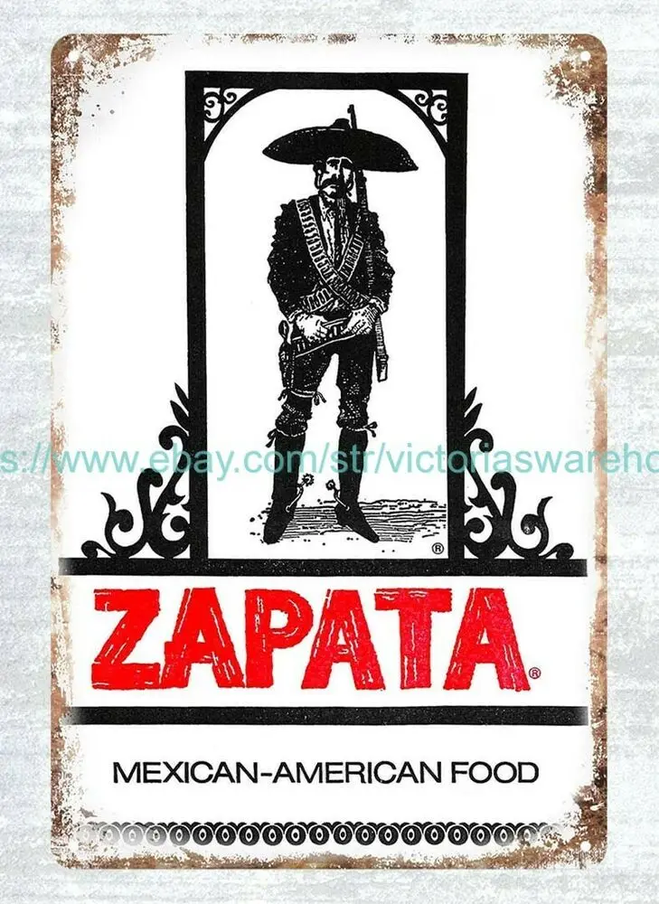 

Мексиканская американская кухня Zapata, 1973 металлический жестяной знак, Оловянное металлическое настенное искусство