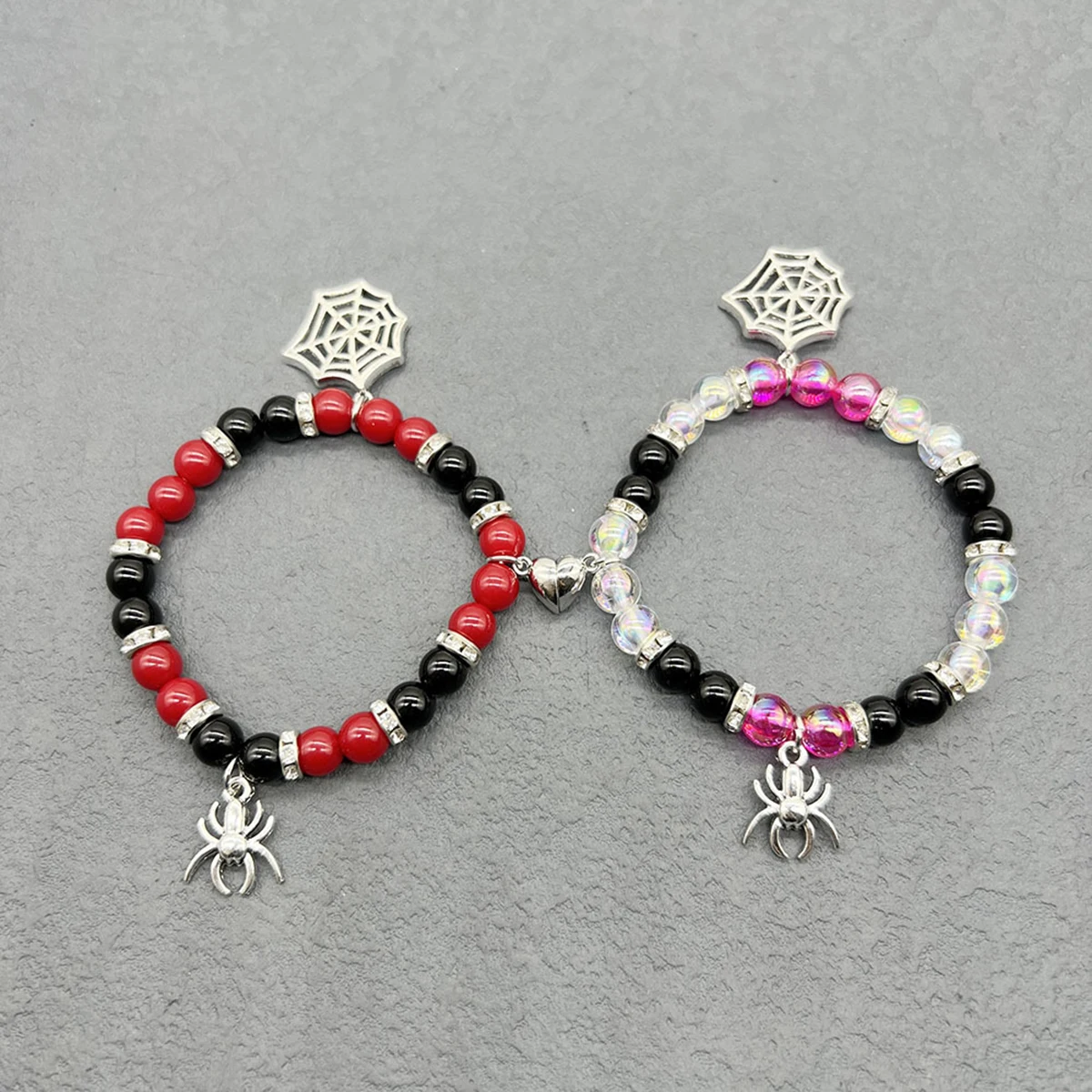 

2Pcs Halloween Spider Bracelet For Women Men Magnetic Heart Couple Personality Bangles Lover Festive Jewelry Accessories Gifts