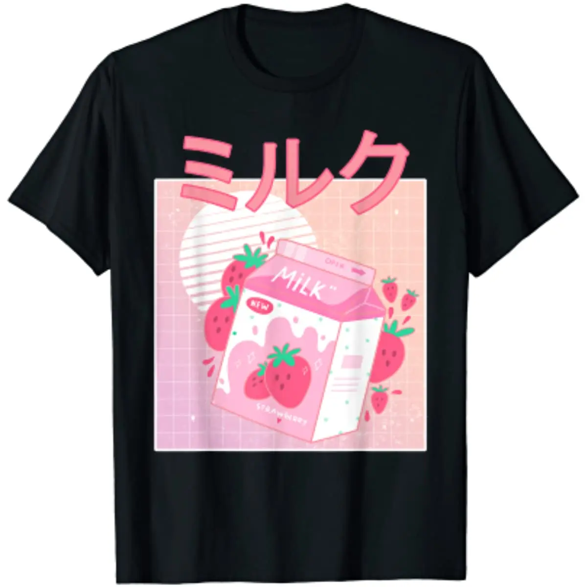 

Funny Retro 90s Japanese Kawaii Strawberry Milk Shake Carton T-Shirt Anime Men Clothing Harajuku Cotton Daily Four Seasons