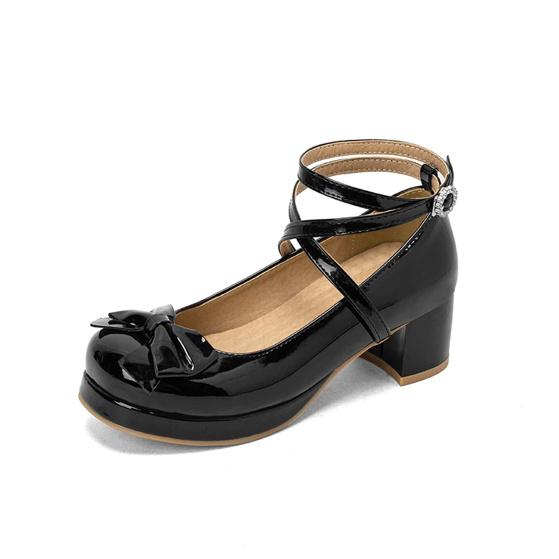 2023 Spring women pumps  plus size 22-26.5cm Rhinestone lace bow Ankle strap Lolita shoes cute mary jane shoes platform shoes