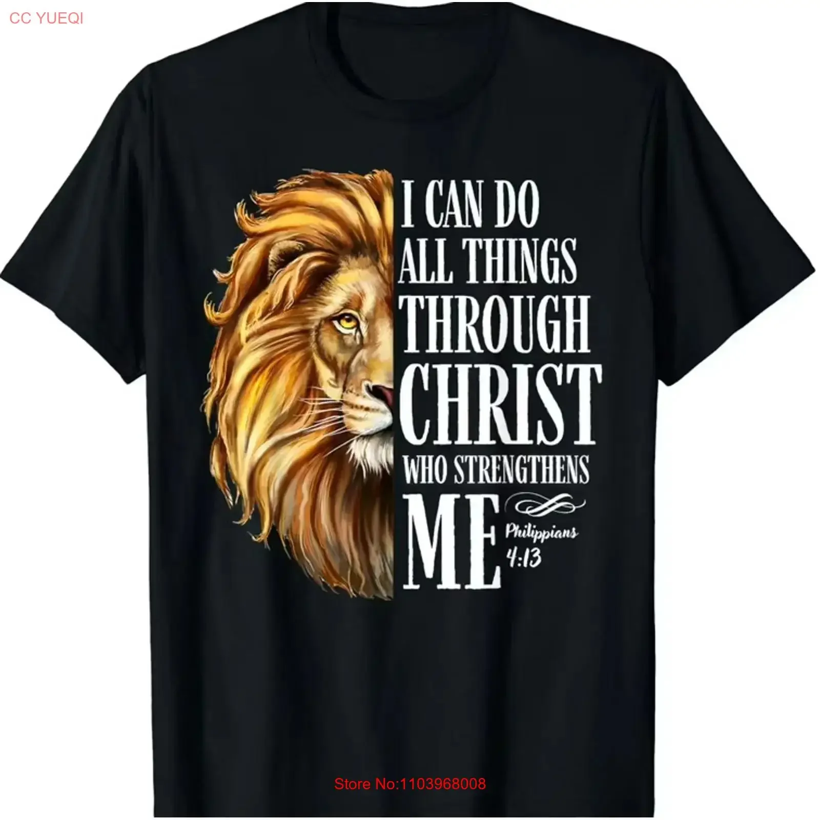 Фото Футболка Christian I Can Do All Things Through Christ Lion Faith, размеры S-5XL, винтажная, с эффектом потертости, дизайнерская, мягкая, с графическим принтом, повседневная №1