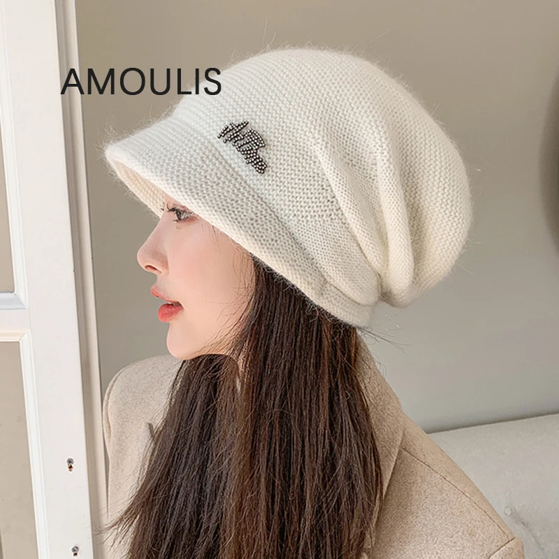 

Женская зимняя трикотажная шапка AMOULIS, с кроличьим мехом