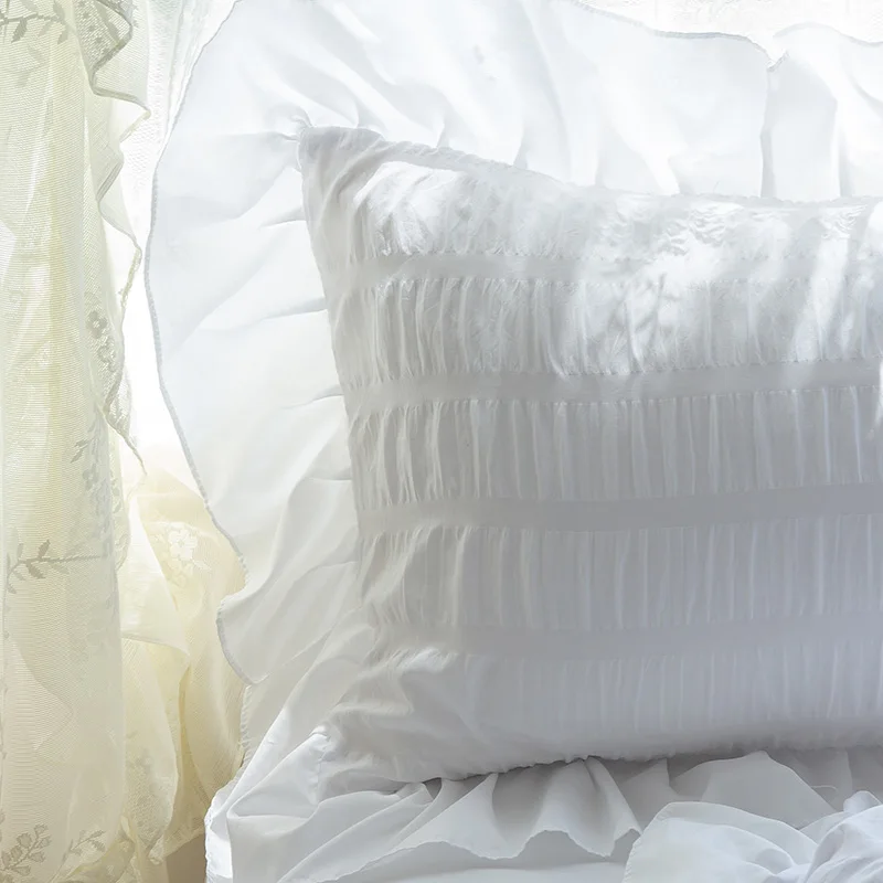 White Ruffled Duvet Cover Set Queen Size Cute Lace Princess Bedding 3/4pcs Vintage Bed Extra Soft Breathable | Дом и сад