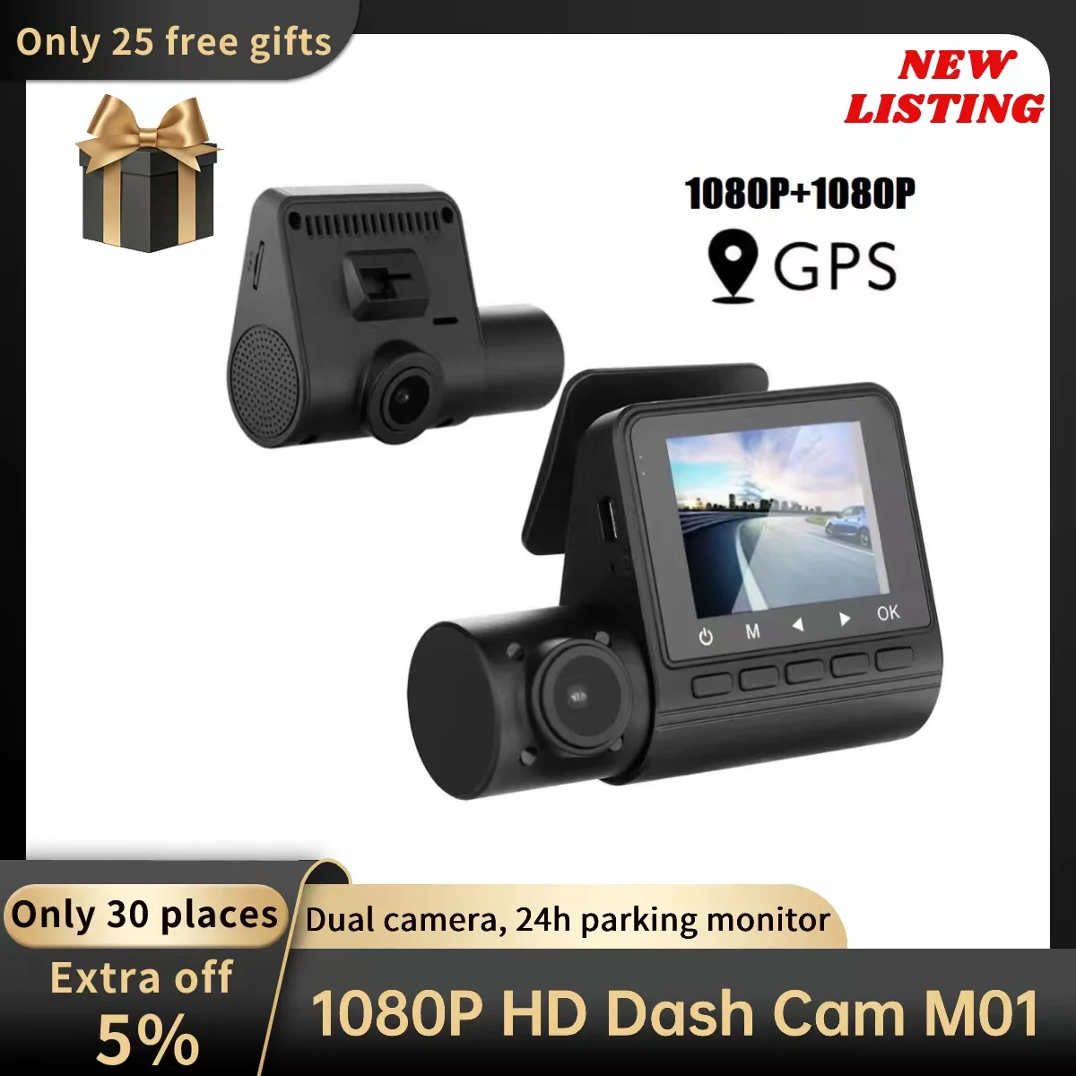 M01 Dash Cam For Car 1080P Night Vision Dash Cam Dual Camera GPS G-sensor Dashcam 24H Parking Monitor dvr 170°FOV Camera For Car