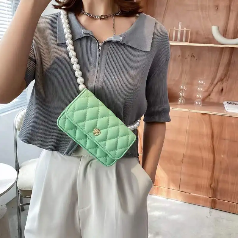 

Pearl Lingge Chain Solid Color Women's Bag Hot New One Shoulder Small Square Bag Simple Fashion Crossbody Small Fragrance Bag