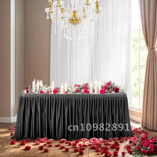 

Белая прямоугольная скатерть-юбка из полиэстера с рюшами