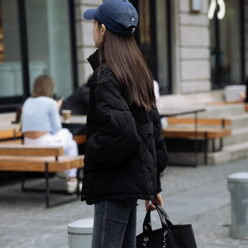 Fall Winter Women's Down Parka Loose Fashion Lantern Sleeve Women Cotton Padded Clothes Casual Rhombus Coat Jacket 2022 New