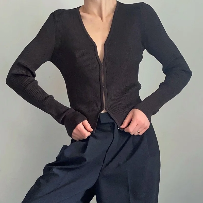 

Женский Классический трикотажный свитер, облегающий однобортный пуловер с V-образным вырезом, осень 2023