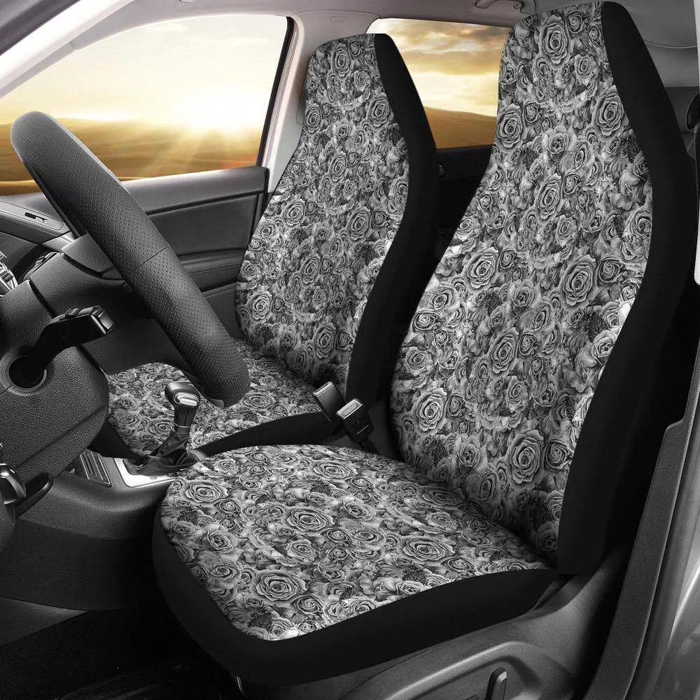 

Rose Car Seat Covers Black White Roses Goth Gothic Emo Set Of 2 Front ,Pack of 2 Universal Front Seat Protective Cover