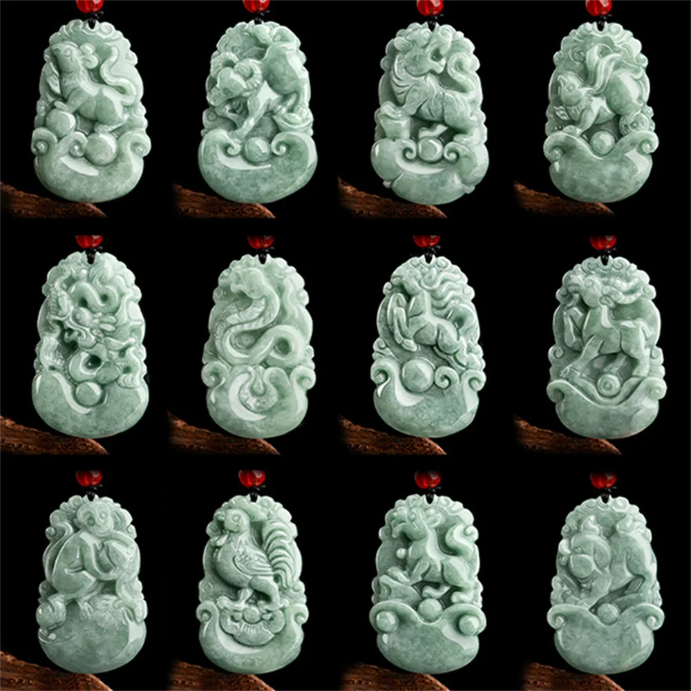 Натуральный жадеит класса А резной китайский двенадцать зодиаков животное
