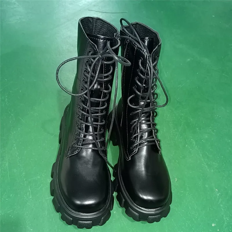 Women Mid Calf Boots Autumn Winter Boots Woman Fashion Lace-up Ladies Chelsea Zipper Botas Mujer Platform Heel Ladies Shoes