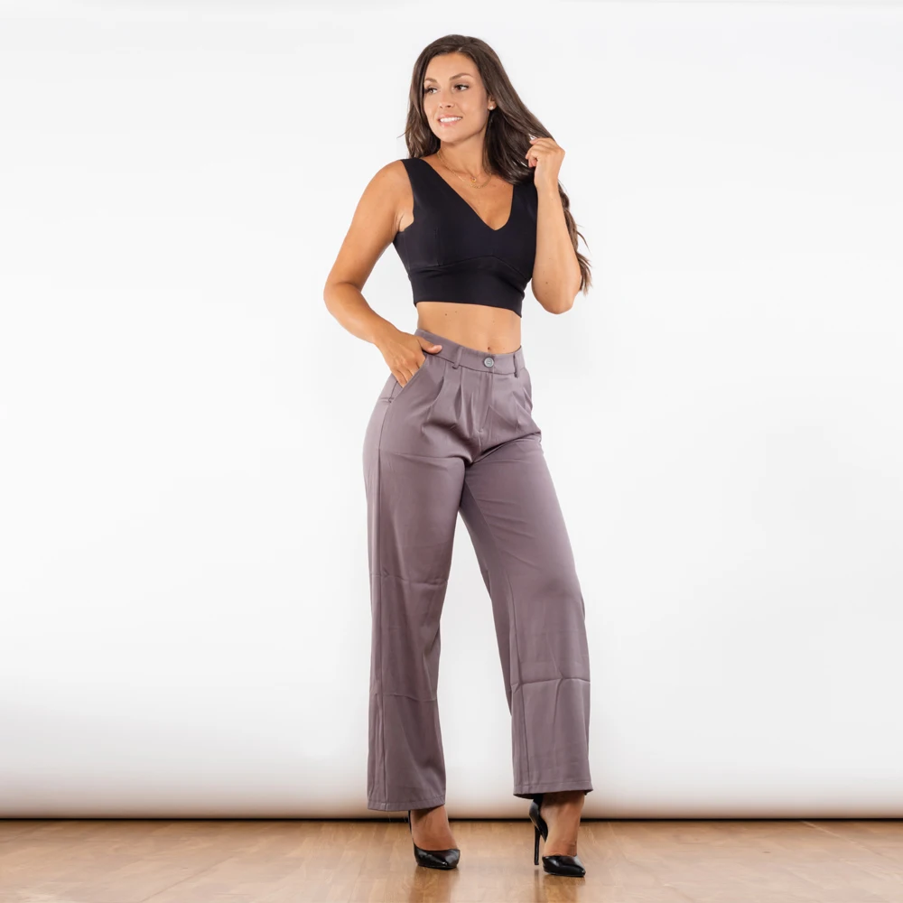 Shascullfites Melody Loose Wide Leg Pants Women Grey Baggy Pants Straight Long Trousers Casual Pants