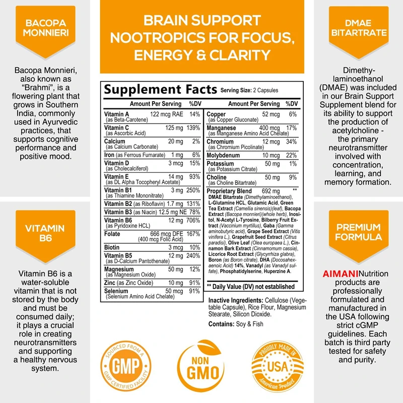 Premium Nootropic Brain Booster Supplement Enhance Focus Improve Memory Mental Enhancement Pills for Neuro Energy &amp IQ Ginkgo |