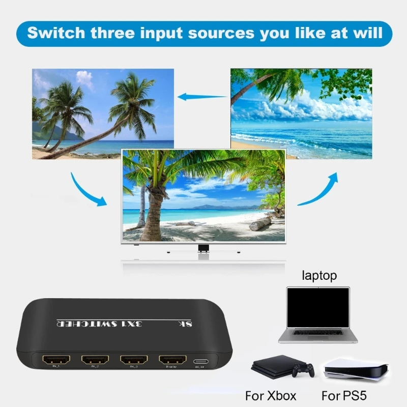 HDMI-переключатель 3 в 1 выход 2.1 3-портовый коммутатор с ИК-пультом дистанционного