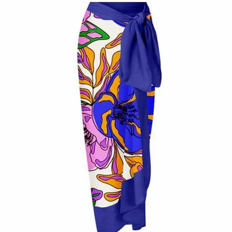 Two 2 Piece Sets Women Outfit Summer New Fashion Print One Piece Bikini And Asymmetrical Skirt Beach Swimming Matching Sets 2023